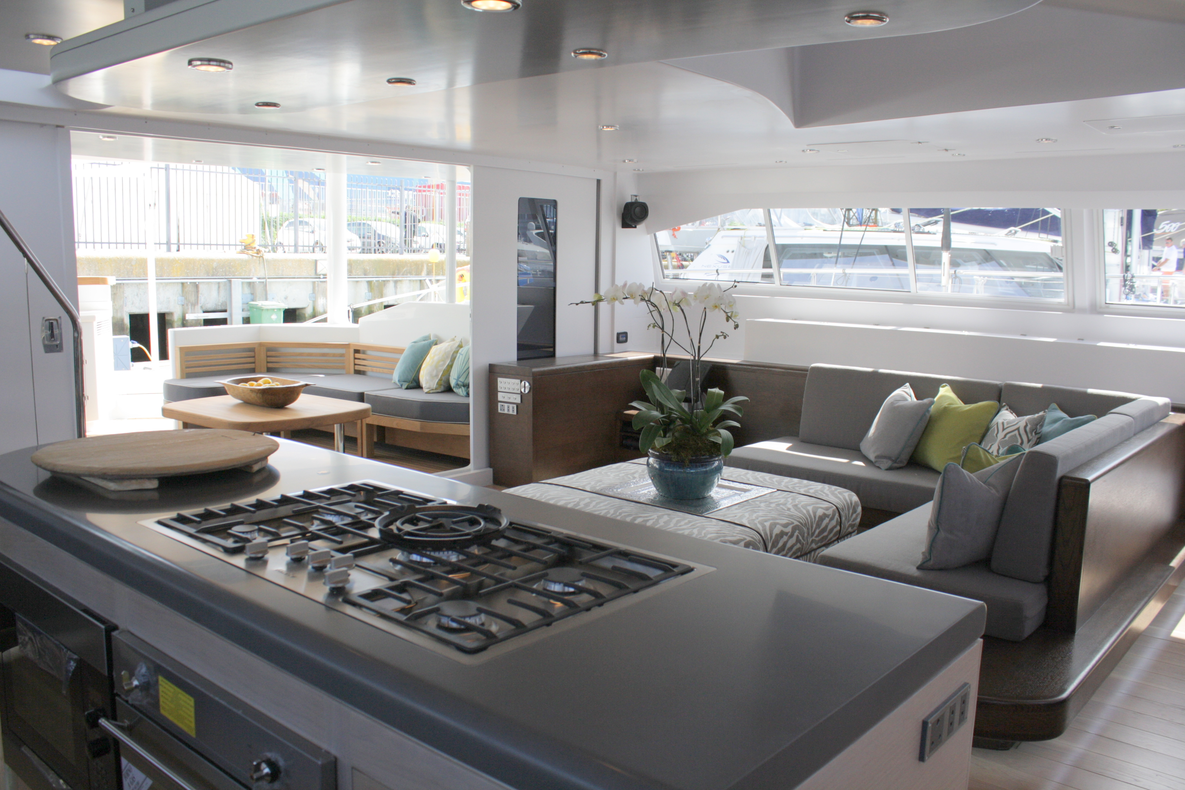 Living space inside a catamaran 