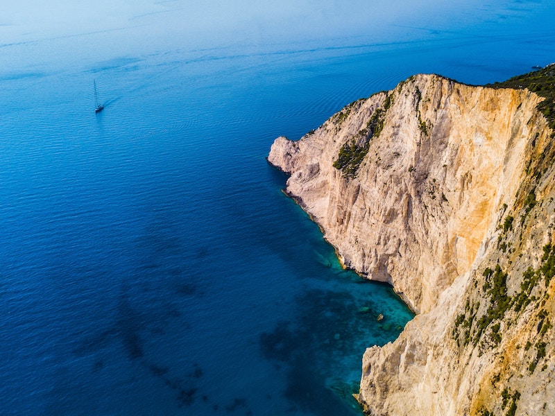 Sailing next to the cliffs of Zakinthos, Greece