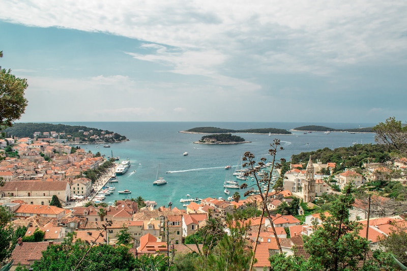 View of the village on the shore in Hvar, Croatia 