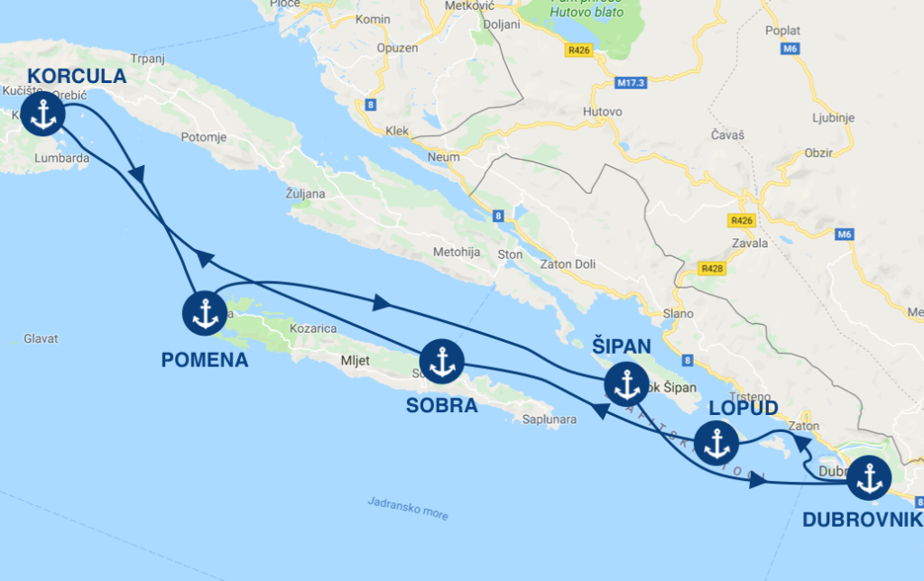 One week boat itinerary starting from Dubrovnik, Croatia.