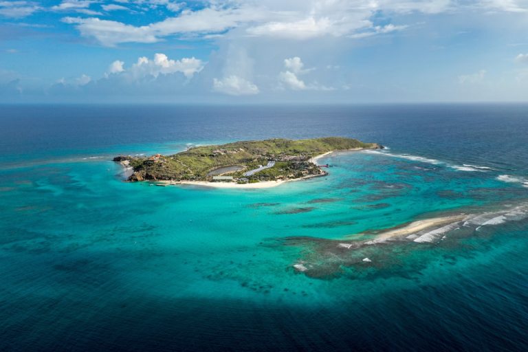 Aerial view of Necker Island in the BVI