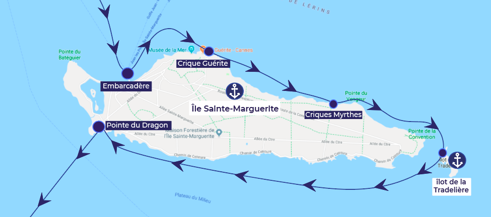 A boating route for the island of Saint Marguerite