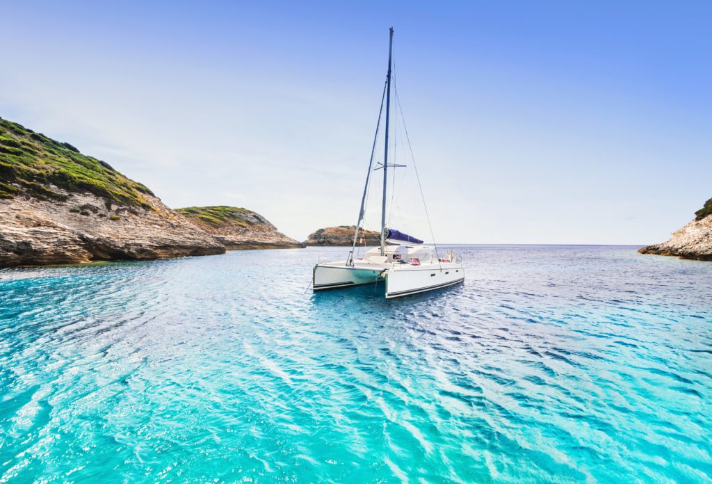 View of a catamaran in a bay