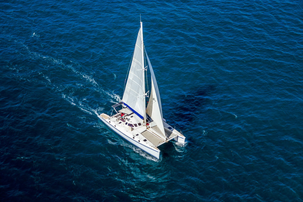 Aerial view of a catamaran in the sea