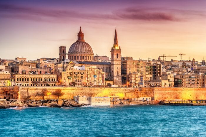 Sunset view of the stunning city of Valletta