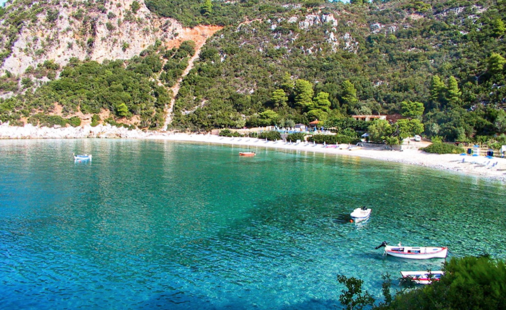 boats anchored on Limnonari beach, Skopelos