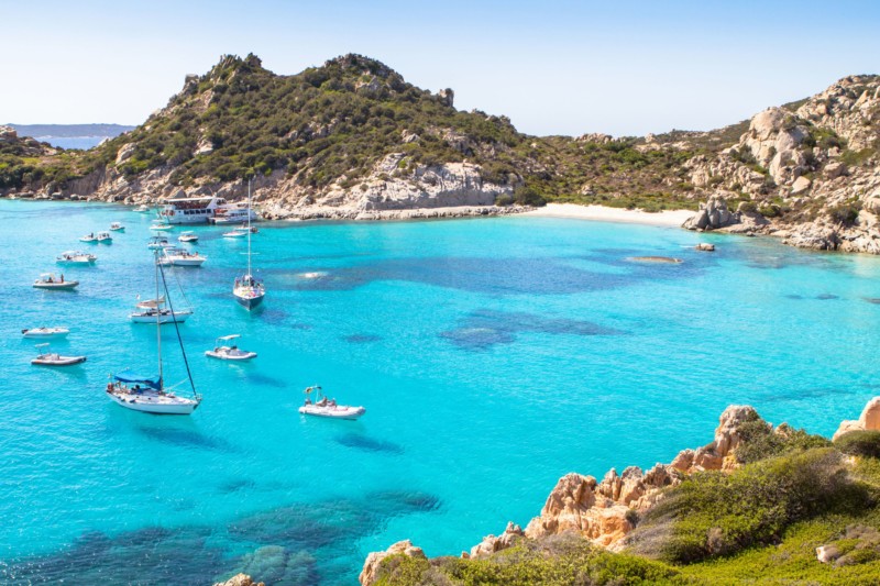 Sailboats at anchor in the La Maddalena Archipelago